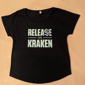 Women's RELEASE THE KRAKEN Seattle Kraken NHL Hockey T-Shirt Navy Blue